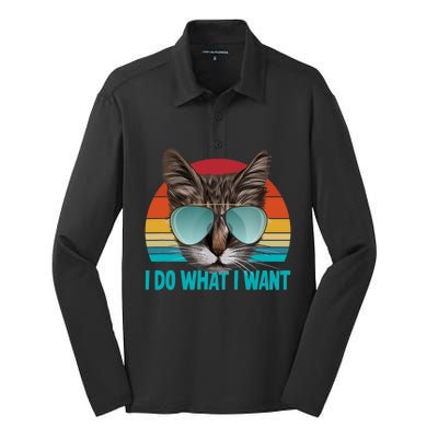 I Do What I Want Cat Silk Touch Performance Long Sleeve Polo