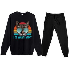 I Do What I Want Cat Premium Crewneck Sweatsuit Set