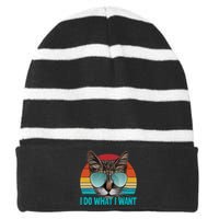 I Do What I Want Cat Striped Beanie with Solid Band