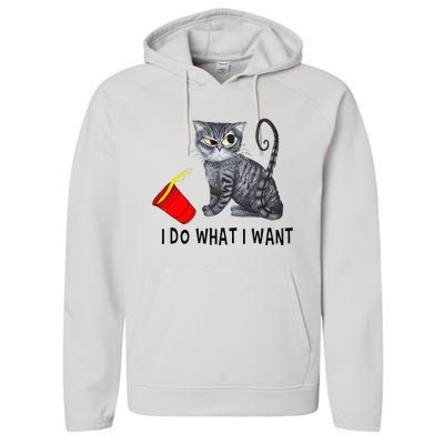 I Do What I Want Cat Coffee Black Cat Red Cup Funny Graphic Performance Fleece Hoodie