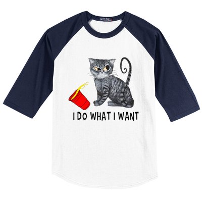 I Do What I Want Cat Coffee Black Cat Red Cup Funny Graphic Baseball Sleeve Shirt