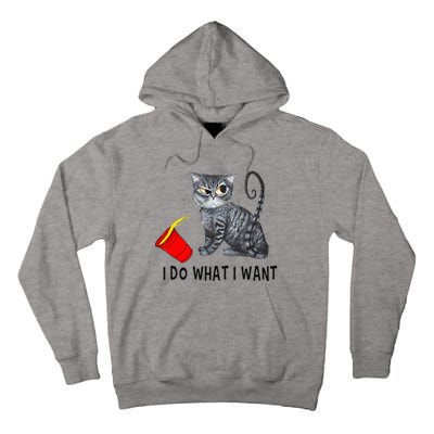 I Do What I Want Cat Coffee Black Cat Red Cup Funny Graphic Tall Hoodie