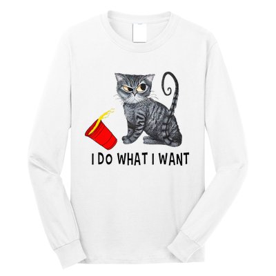 I Do What I Want Cat Coffee Black Cat Red Cup Funny Graphic Long Sleeve Shirt