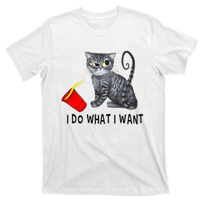 I Do What I Want Cat Coffee Black Cat Red Cup Funny Graphic T-Shirt