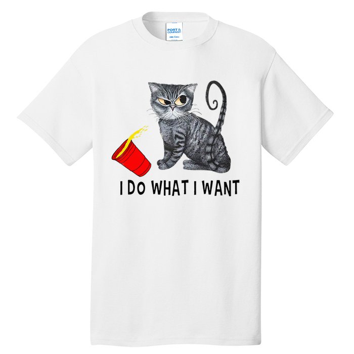 I Do What I Want Cat Coffee Black Cat Red Cup Funny Graphic Tall T-Shirt