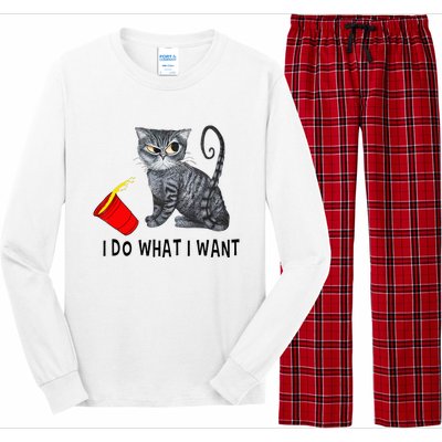 I Do What I Want Cat Coffee Black Cat Red Cup Funny Graphic Long Sleeve Pajama Set