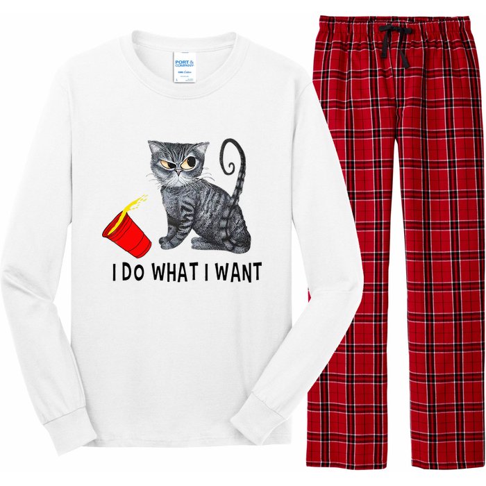 I Do What I Want Cat Coffee Black Cat Red Cup Funny Graphic Long Sleeve Pajama Set