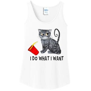 I Do What I Want Cat Coffee Black Cat Red Cup Funny Graphic Ladies Essential Tank