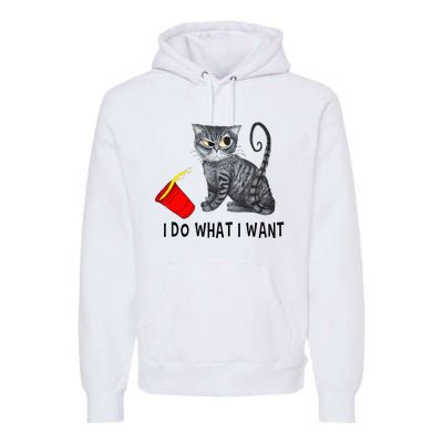 I Do What I Want Cat Coffee Black Cat Red Cup Funny Graphic Premium Hoodie