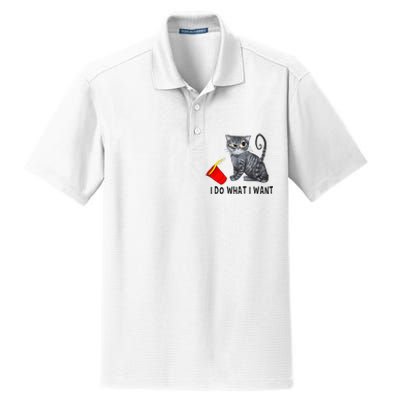 I Do What I Want Cat Coffee Black Cat Red Cup Funny Graphic Dry Zone Grid Polo