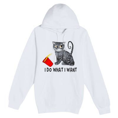 I Do What I Want Cat Coffee Black Cat Red Cup Funny Graphic Premium Pullover Hoodie