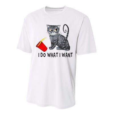 I Do What I Want Cat Coffee Black Cat Red Cup Funny Graphic Performance Sprint T-Shirt