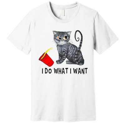 I Do What I Want Cat Coffee Black Cat Red Cup Funny Graphic Premium T-Shirt