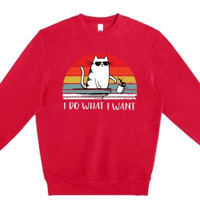 I Do What I Want Funny Black Cat Lovers Premium Crewneck Sweatshirt