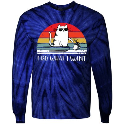 I Do What I Want Funny Black Cat Lovers Tie-Dye Long Sleeve Shirt