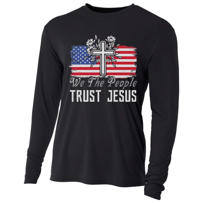 Independence Day We The People Trust Jesus Vintage US Flag Cooling Performance Long Sleeve Crew