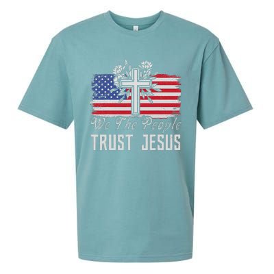 Independence Day We The People Trust Jesus Vintage US Flag Sueded Cloud Jersey T-Shirt