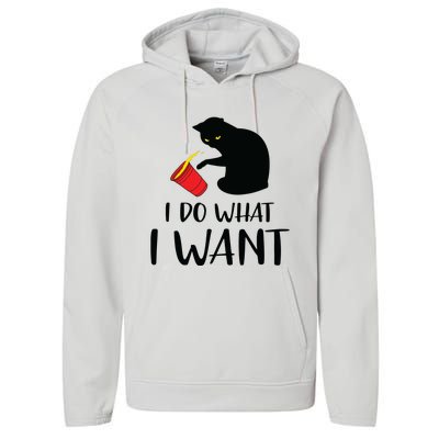 I Do What I Want Funny Black Cat Red Cup Funny My Cat Performance Fleece Hoodie