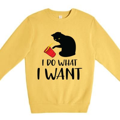 I Do What I Want Funny Black Cat Red Cup Funny My Cat Premium Crewneck Sweatshirt