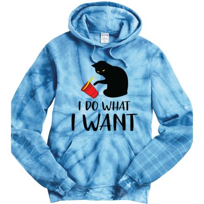 I Do What I Want Funny Black Cat Red Cup Funny My Cat Tie Dye Hoodie