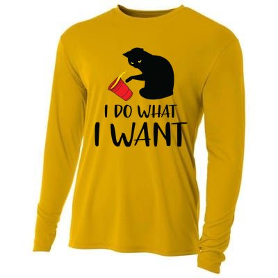 I Do What I Want Funny Black Cat Red Cup Funny My Cat Cooling Performance Long Sleeve Crew