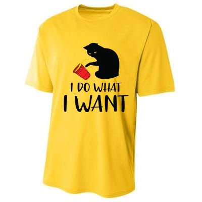 I Do What I Want Funny Black Cat Red Cup Funny My Cat Performance Sprint T-Shirt