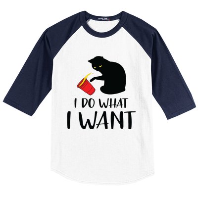 I Do What I Want Funny Black Cat Red Cup Funny My Cat Baseball Sleeve Shirt