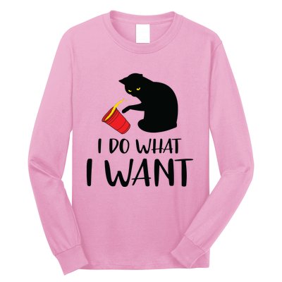 I Do What I Want Funny Black Cat Red Cup Funny My Cat Long Sleeve Shirt