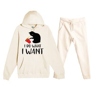 I Do What I Want Funny Black Cat Red Cup Funny My Cat Premium Hooded Sweatsuit Set