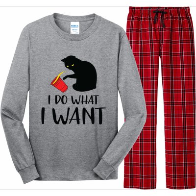 I Do What I Want Funny Black Cat Red Cup Funny My Cat Long Sleeve Pajama Set