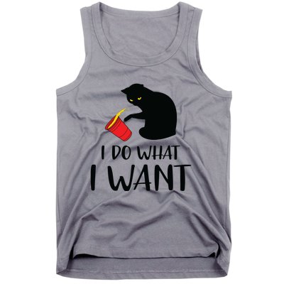 I Do What I Want Funny Black Cat Red Cup Funny My Cat Tank Top