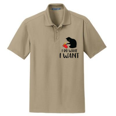 I Do What I Want Funny Black Cat Red Cup Funny My Cat Dry Zone Grid Polo