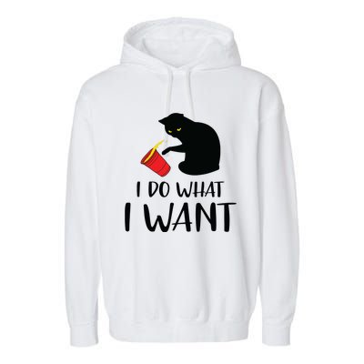 I Do What I Want Funny Black Cat Red Cup Funny My Cat Garment-Dyed Fleece Hoodie