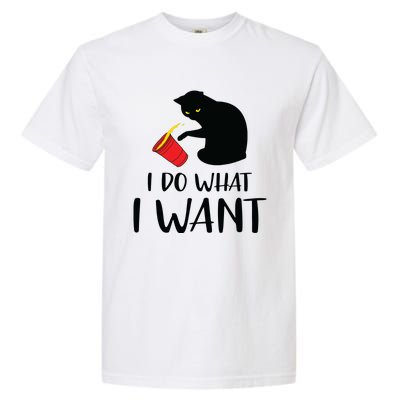 I Do What I Want Funny Black Cat Red Cup Funny My Cat Garment-Dyed Heavyweight T-Shirt