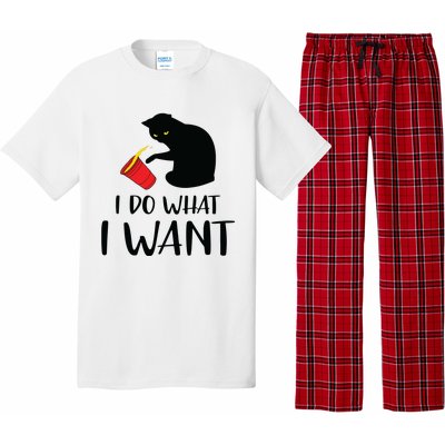 I Do What I Want Funny Black Cat Red Cup Funny My Cat Pajama Set