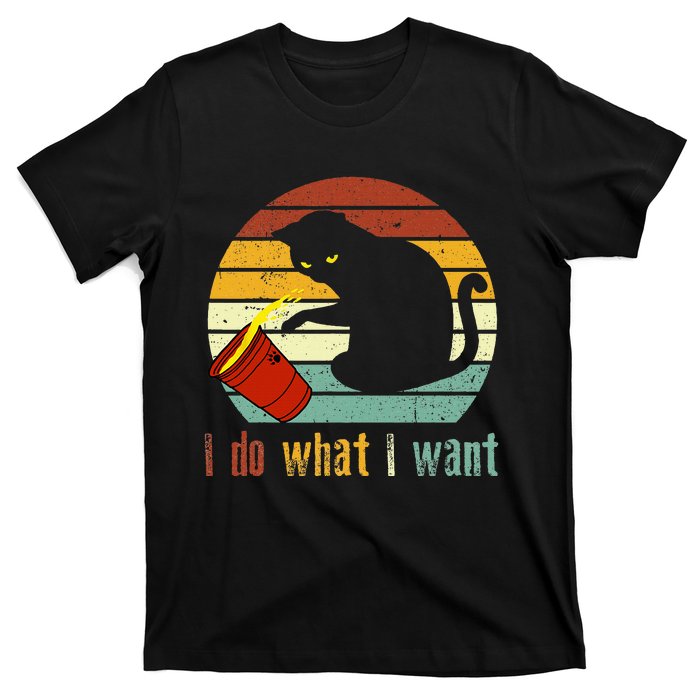 I Do What I Want Cat Coffee Black Cat Red Cup Funny Graphic T-Shirt