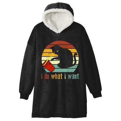 I Do What I Want Cat Coffee Black Cat Red Cup Funny Graphic Hooded Wearable Blanket