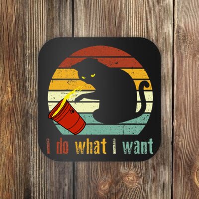 I Do What I Want Cat Coffee Black Cat Red Cup Funny Graphic Coaster