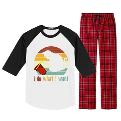 I Do What I Want Cat Coffee Black Cat Red Cup Funny Graphic Raglan Sleeve Pajama Set