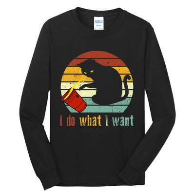 I Do What I Want Cat Coffee Black Cat Red Cup Funny Graphic Tall Long Sleeve T-Shirt