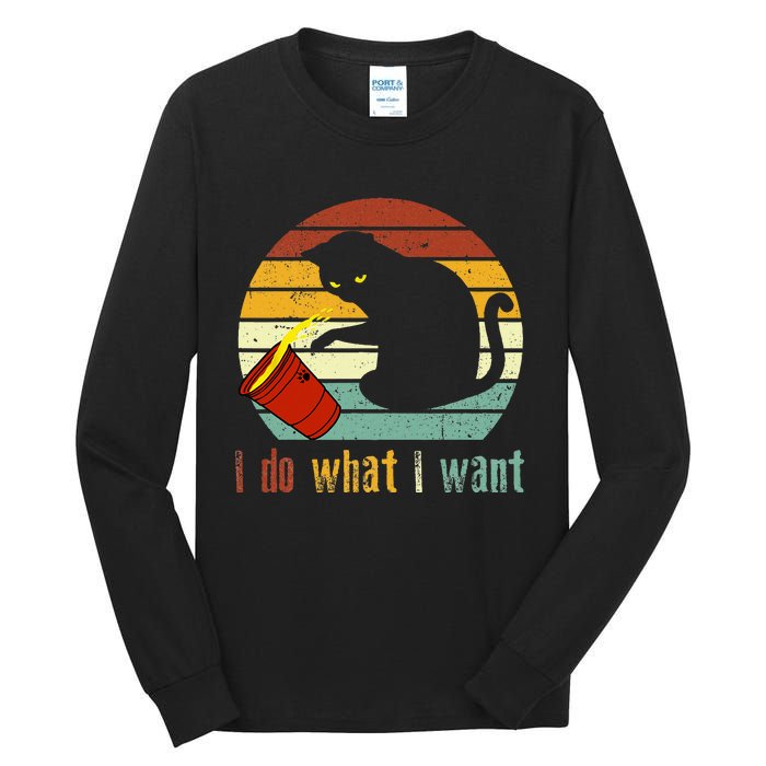 I Do What I Want Cat Coffee Black Cat Red Cup Funny Graphic Tall Long Sleeve T-Shirt