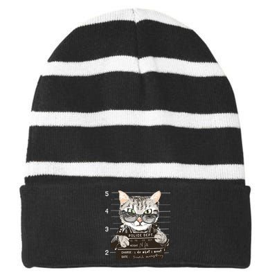 I Do What I Want Funny Cat Scratched Everything Striped Beanie with Solid Band