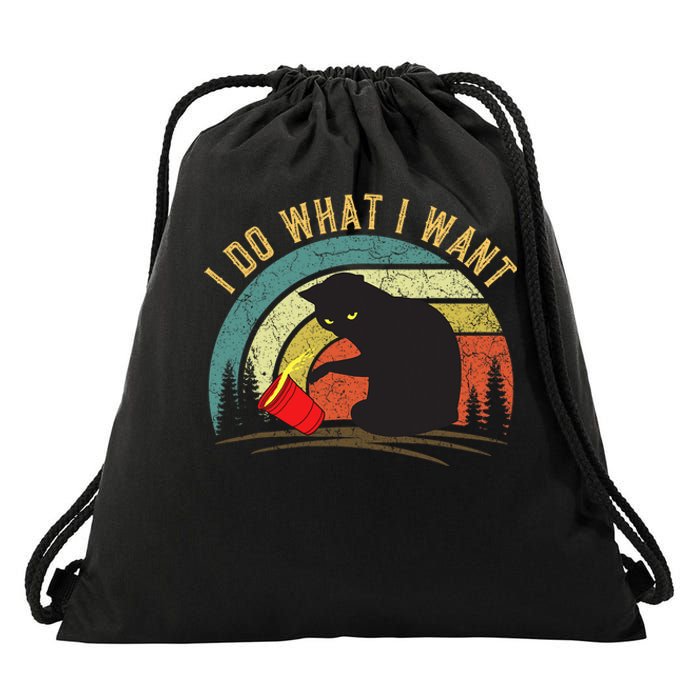 I Do What I Want Cat Coffee Black Cat Red Cup Funny Graphic Drawstring Bag