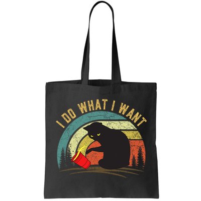 I Do What I Want Cat Coffee Black Cat Red Cup Funny Graphic Tote Bag