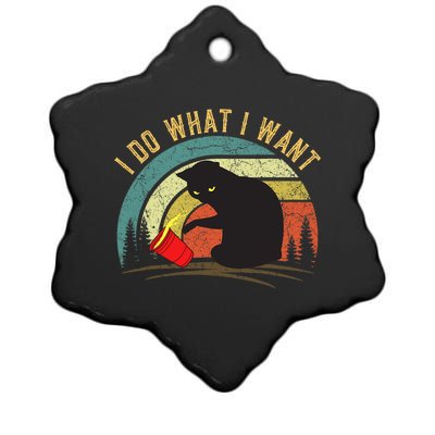 I Do What I Want Cat Coffee Black Cat Red Cup Funny Graphic Ceramic Star Ornament