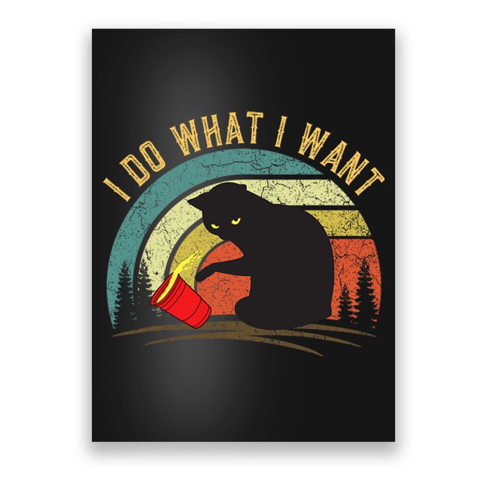 I Do What I Want Cat Coffee Black Cat Red Cup Funny Graphic Poster