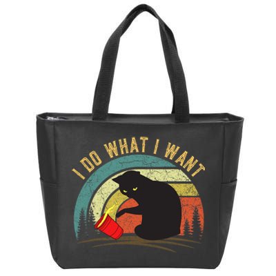 I Do What I Want Cat Coffee Black Cat Red Cup Funny Graphic Zip Tote Bag