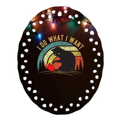 I Do What I Want Cat Coffee Black Cat Red Cup Funny Graphic Ceramic Oval Ornament