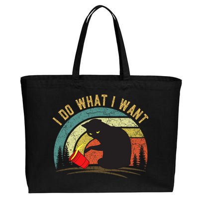 I Do What I Want Cat Coffee Black Cat Red Cup Funny Graphic Cotton Canvas Jumbo Tote