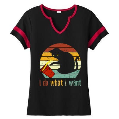 I Do What I Want Cat Coffee Black Cat Red Cup Funny Graphic Ladies Halftime Notch Neck Tee